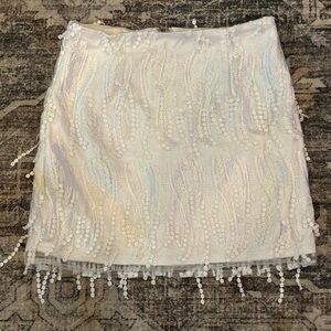 Lulus Women’s White Fringe Skirt Size Large‎ NWOT